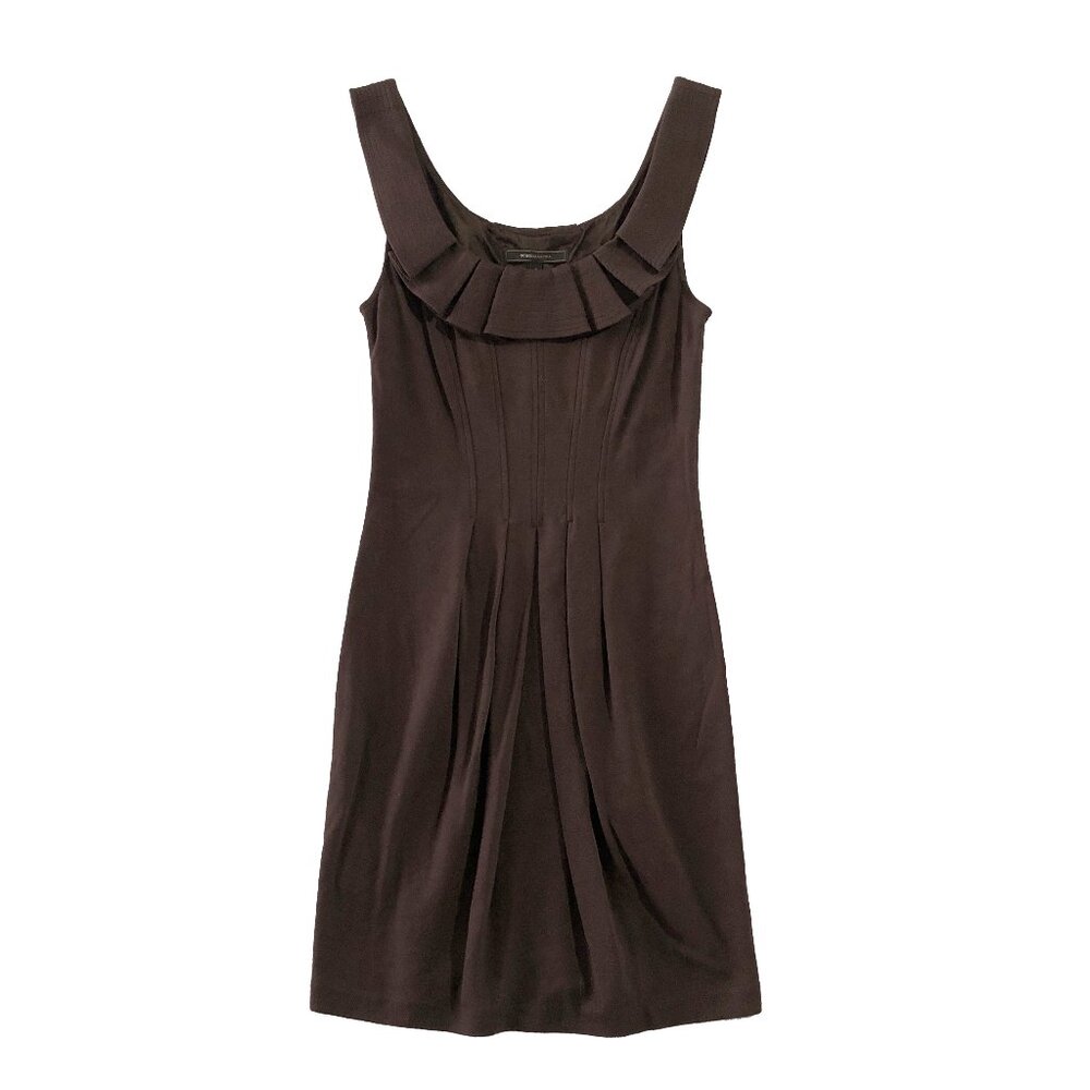 BCBGMAXAZRIA Womens Size S Brown Ruffle & Pleated Stretch Cocktail Party Dress